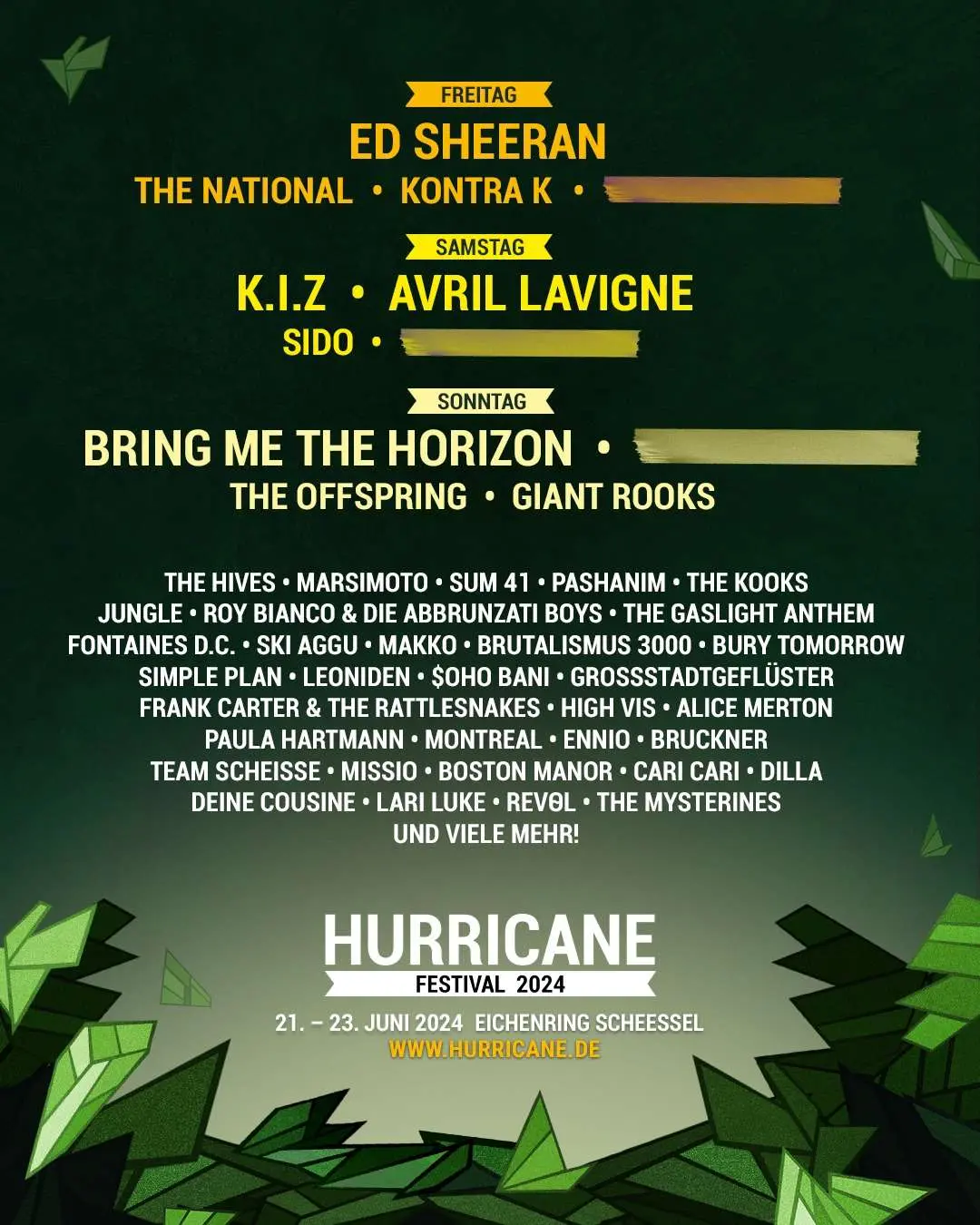Hurricane präsentiert 39 Acts plus Tagesverteilung der Headliner