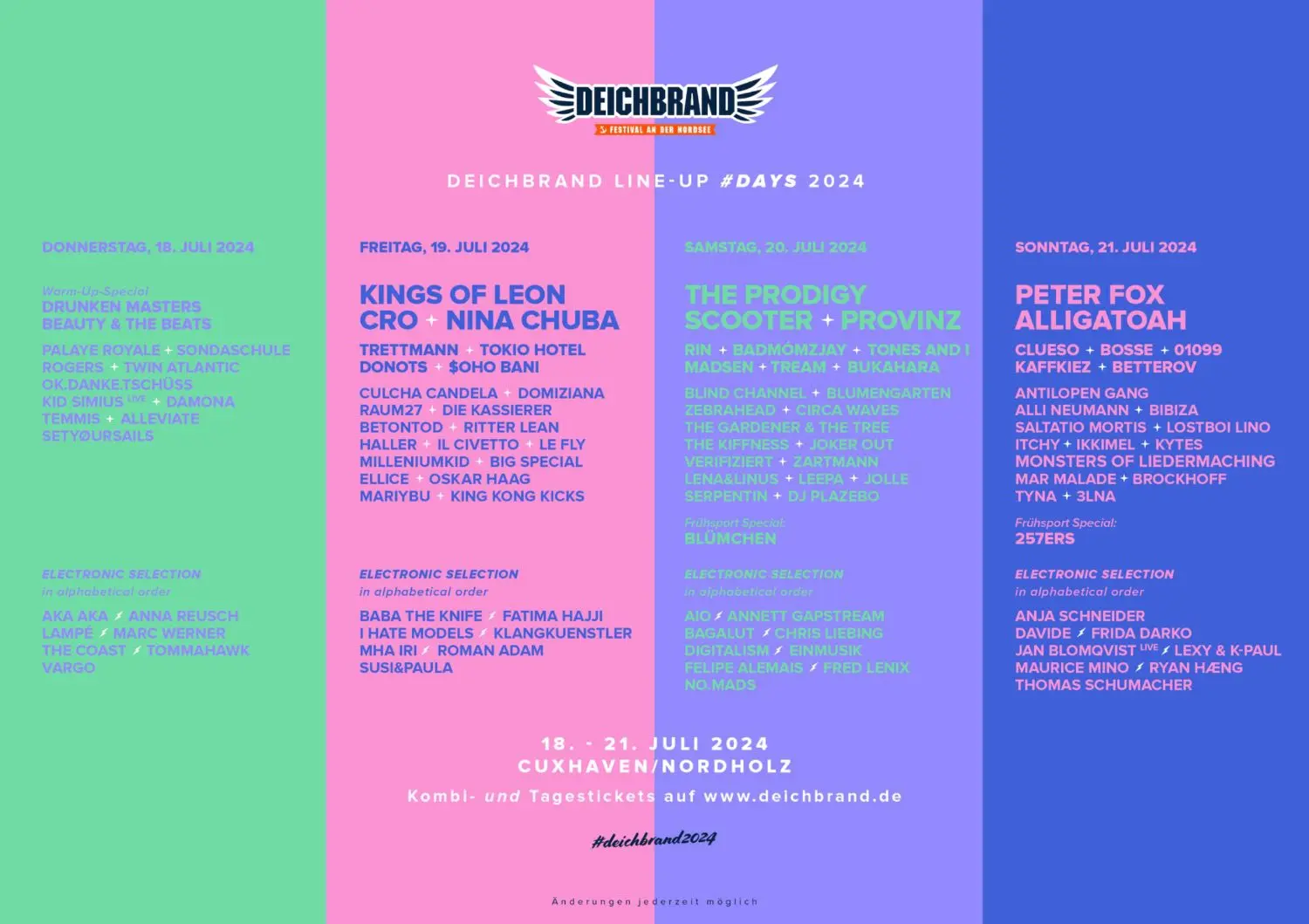Deichbrand Festival präsentiert Tagesaufteilung