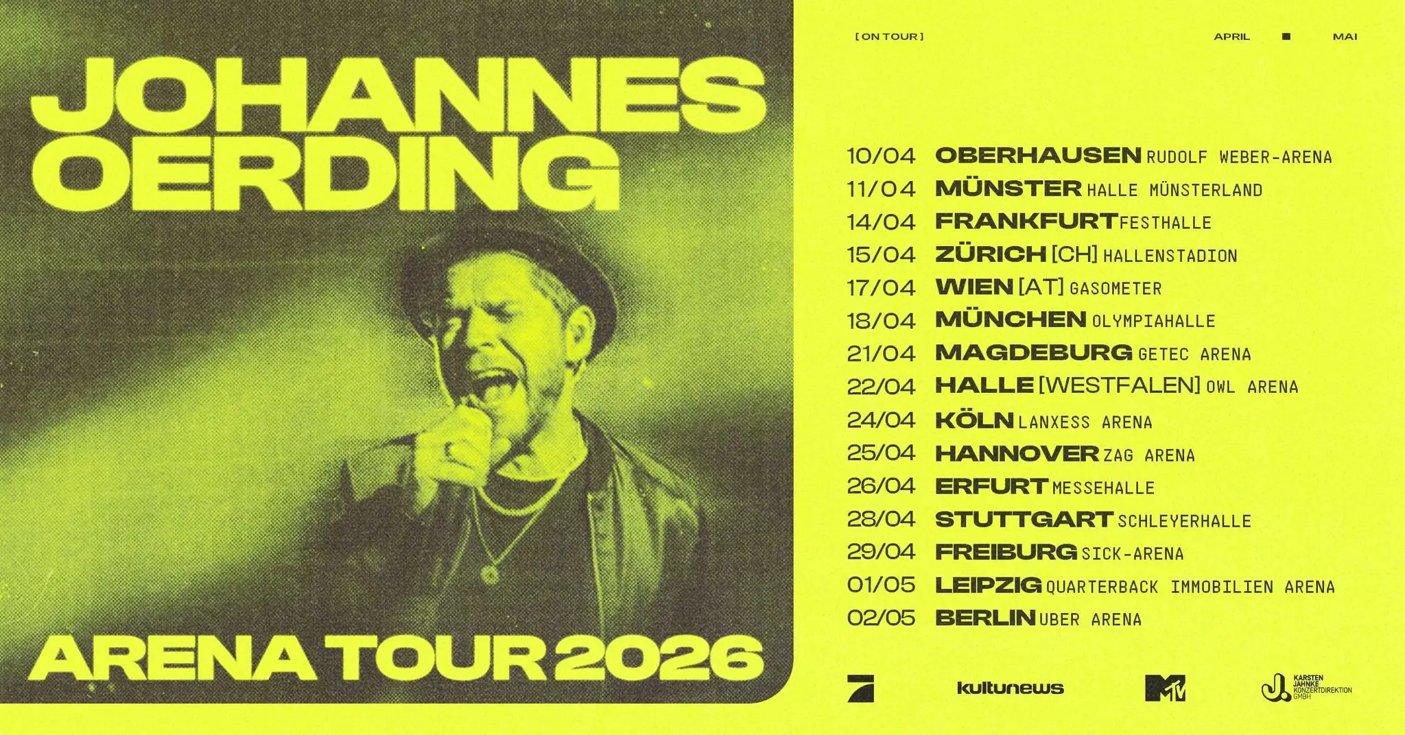 Johannes Oerding geht 2026 auf Arena Tournee mit Halt in Hannover