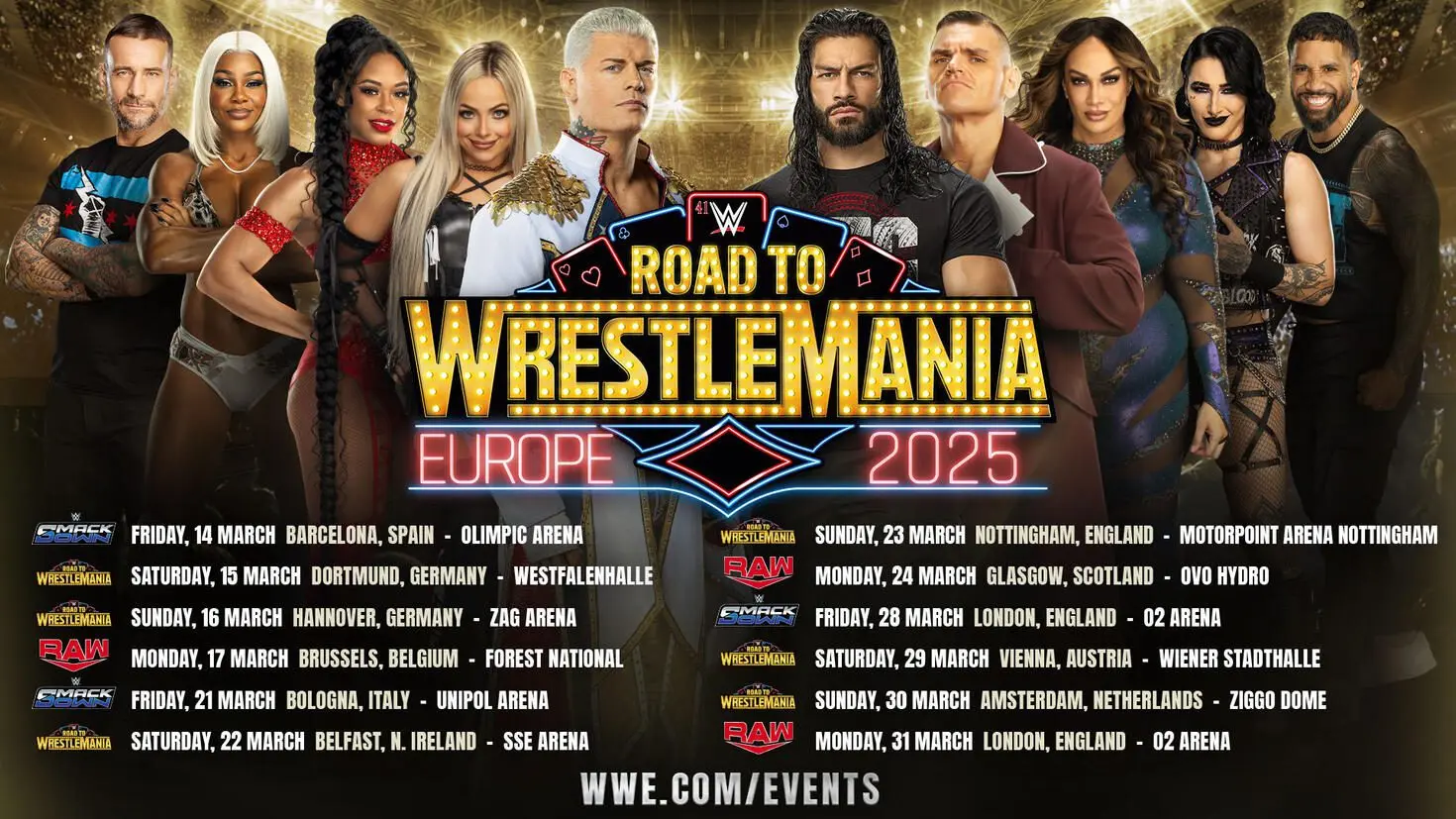 WWE kündigt Tournee durch Großbritannien und Europa im März auf dem Weg zu WrestleMania an