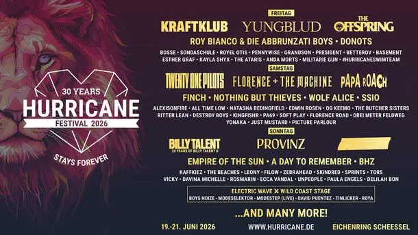 Hurricane Festival 2026: Jubiläums-Line-up mit Billy Talent, Florence + The Machine und 58 neuen Acts